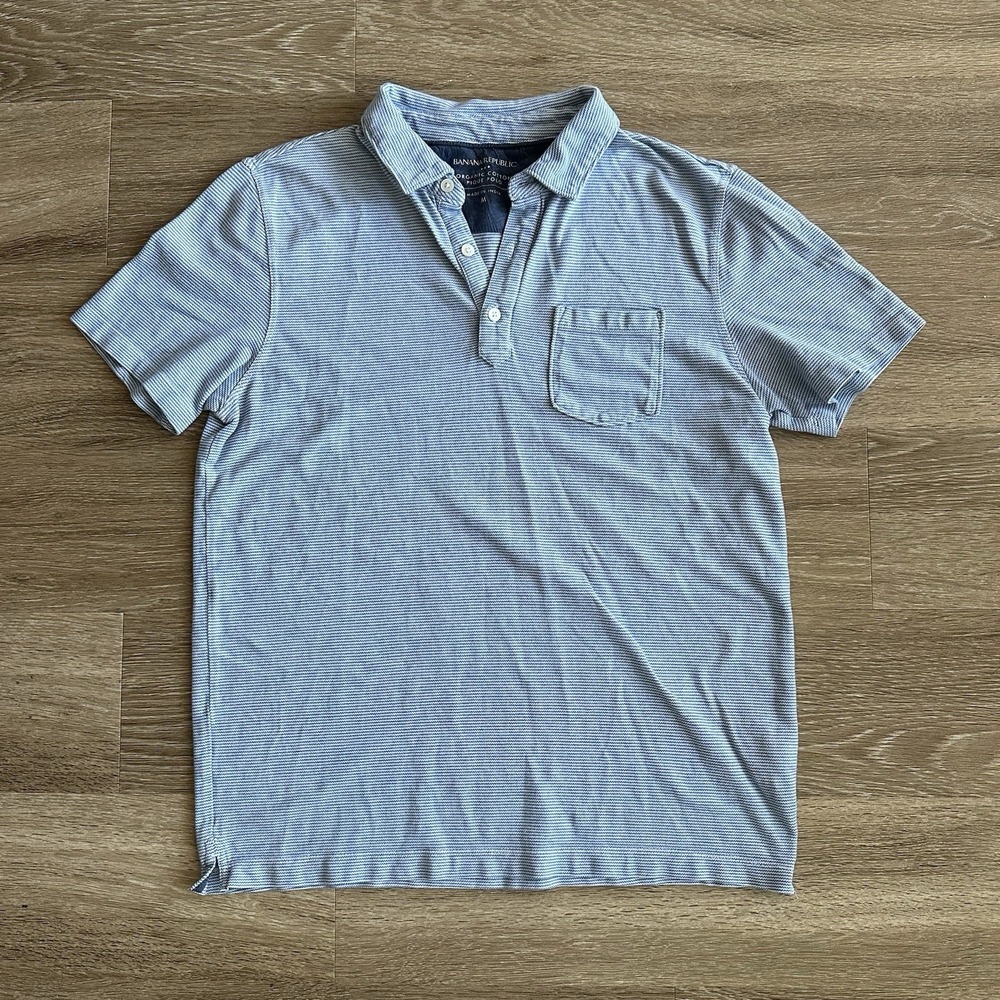 Banana Republic Striped Polo Short Blue Men's Medium